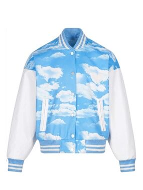 Orsherlly Cloud Print Varsity Jacket with Heart Patch – Size Large Like New